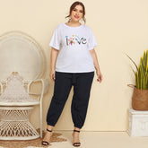 Plus size women's round neck printed T-shirt and Trousers set of 2 Sai Feel
